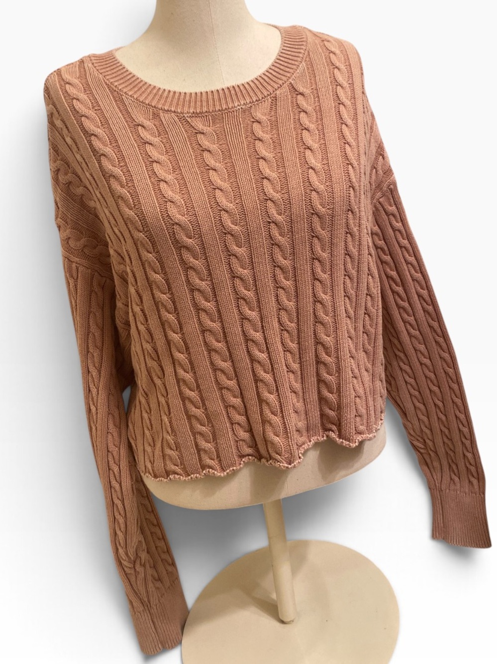 AERIE CABLE KNIT CROPPED SWEATER DUSTY ROSE SIZE XL SOFT COZY TRENDY COTTON EUC